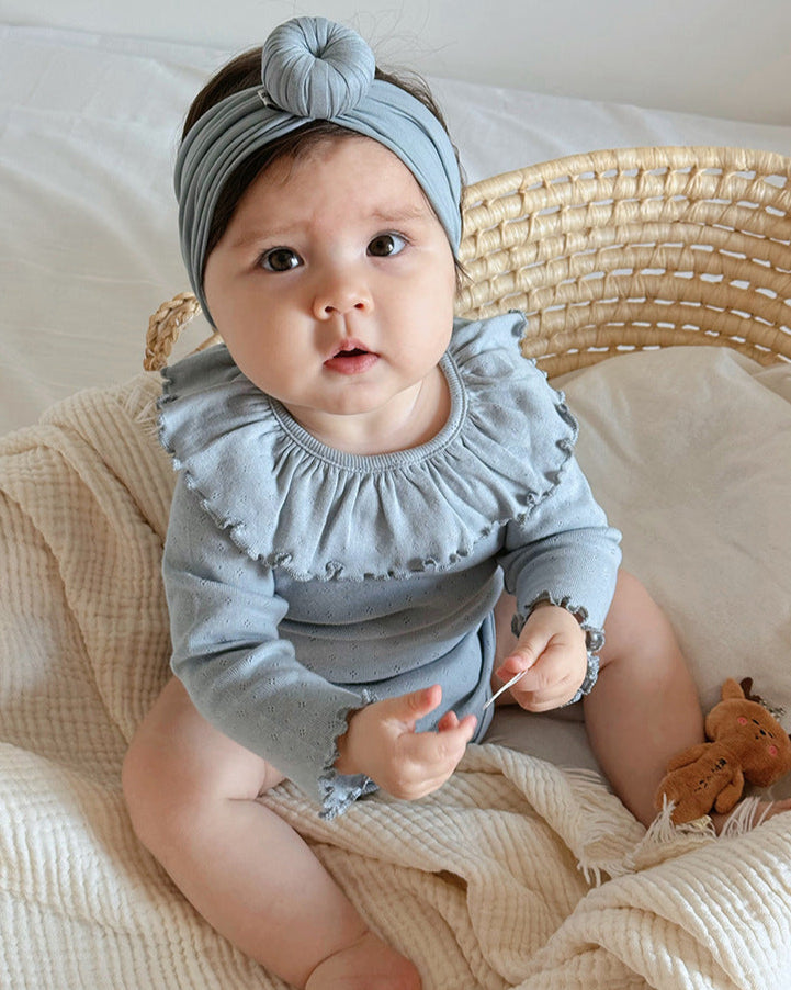 Sweet Ruffled Collar Solid Color Baby Romper