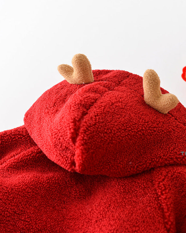 Christmas Fleece Hooded Baby Jumpsuits with Scarf