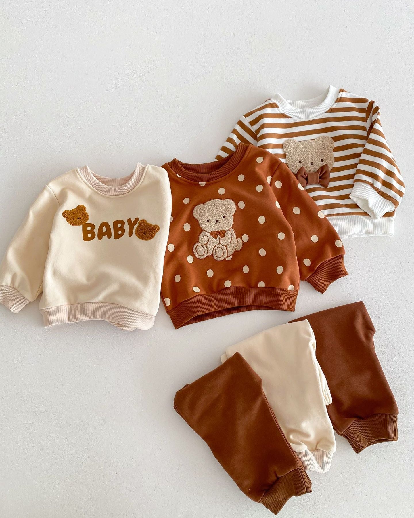 Bear Striped/Dot Baby Sweatshirt and Pants Set