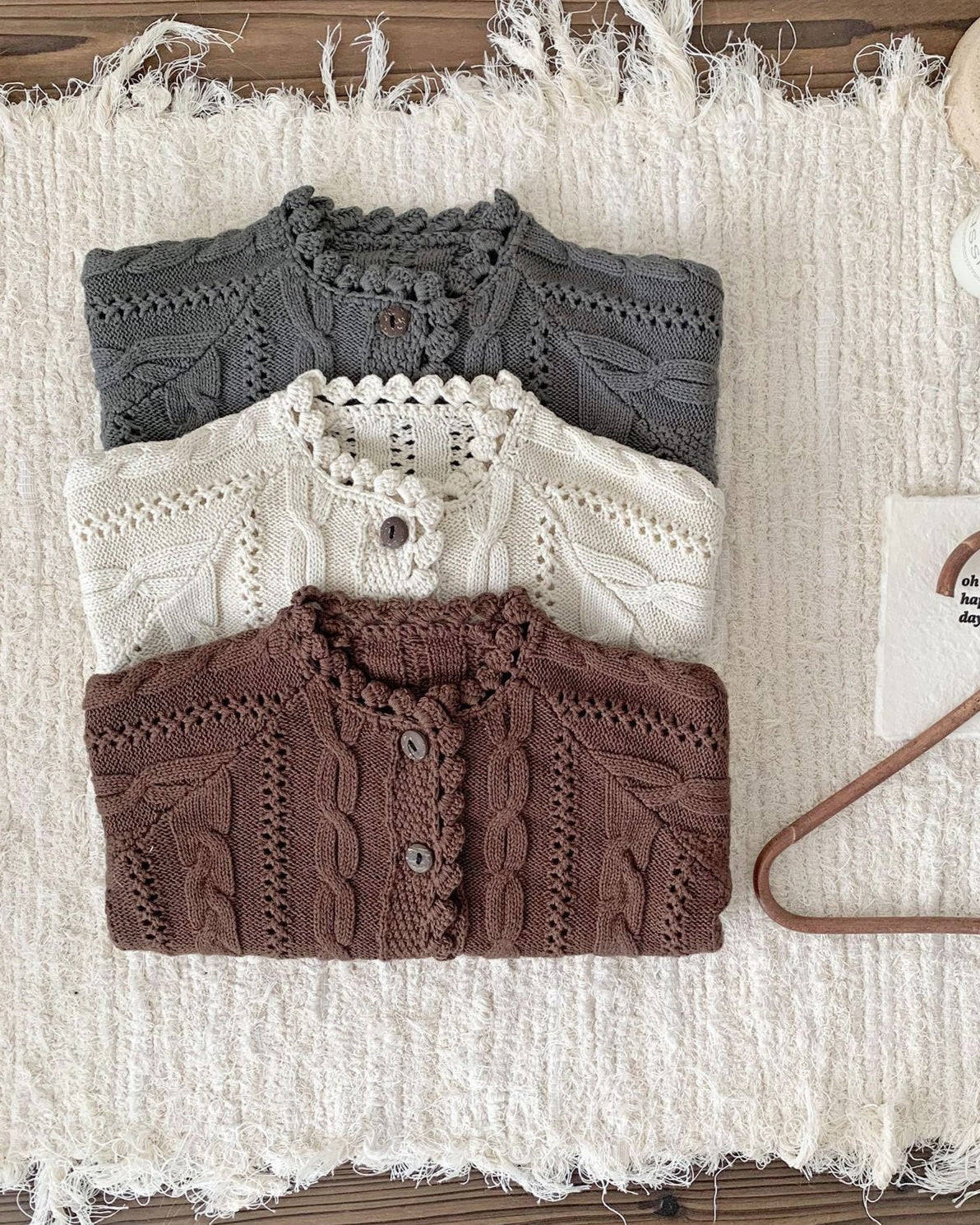Solid Color Cable-Knit Buttoned Baby Sweater Cardigan