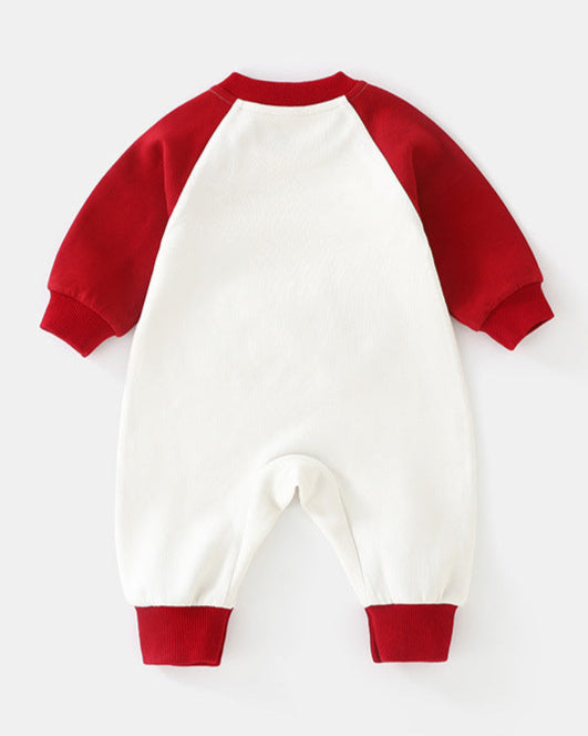 Dachshund Pattern Color Block Long Sleeve Baby Jumpsuits