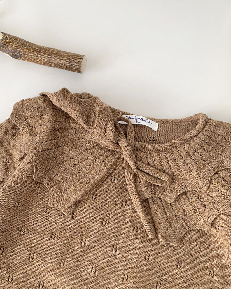 Sweet Lace-up Ruffled Collar Knitted Baby Sweater