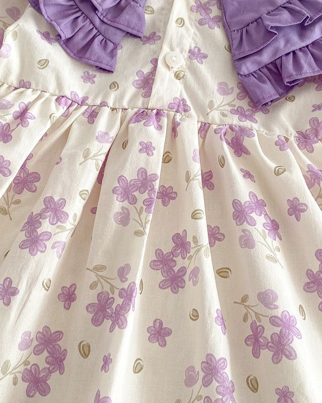 Purple Collar Floral Girl Dress/Baby Romper