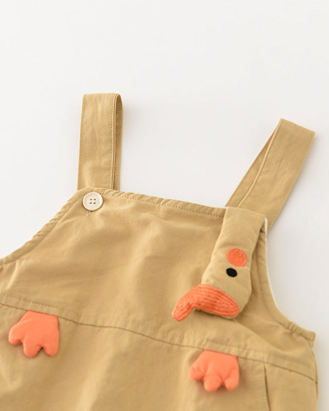 Cartoon Duck Pattern Fleece Baby Hoodie Jumpsuits