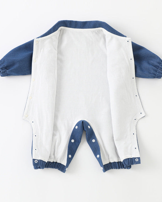 Denim Crocodile Tree Decor Long Sleeve Baby Jumpsuits
