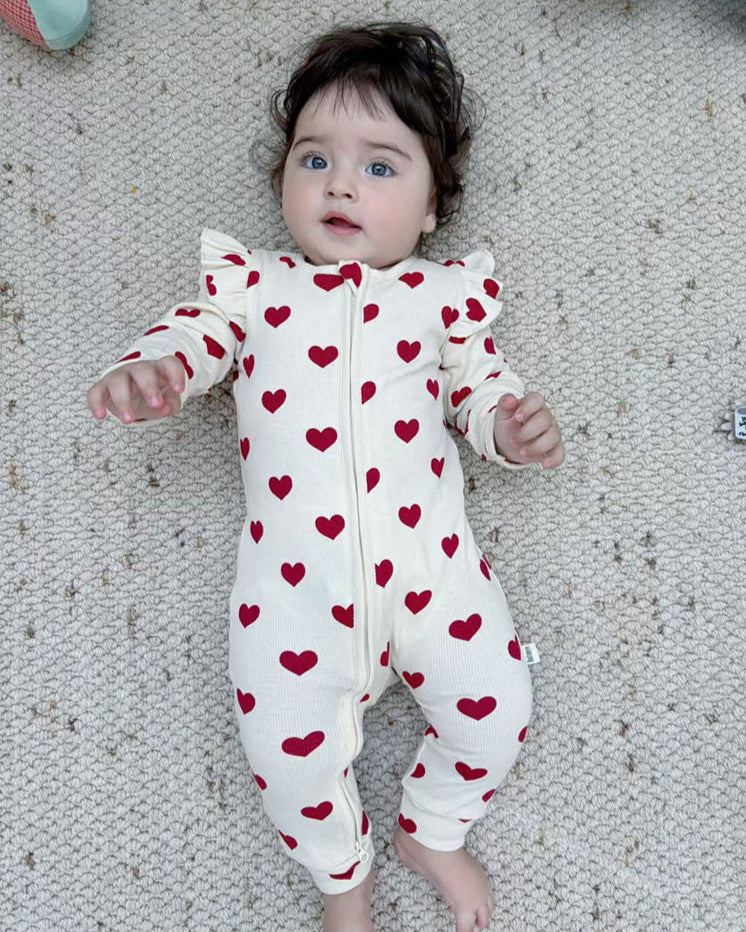 Cotton Soft Heart Long Sleeve Baby Jumpsuits/Romper
