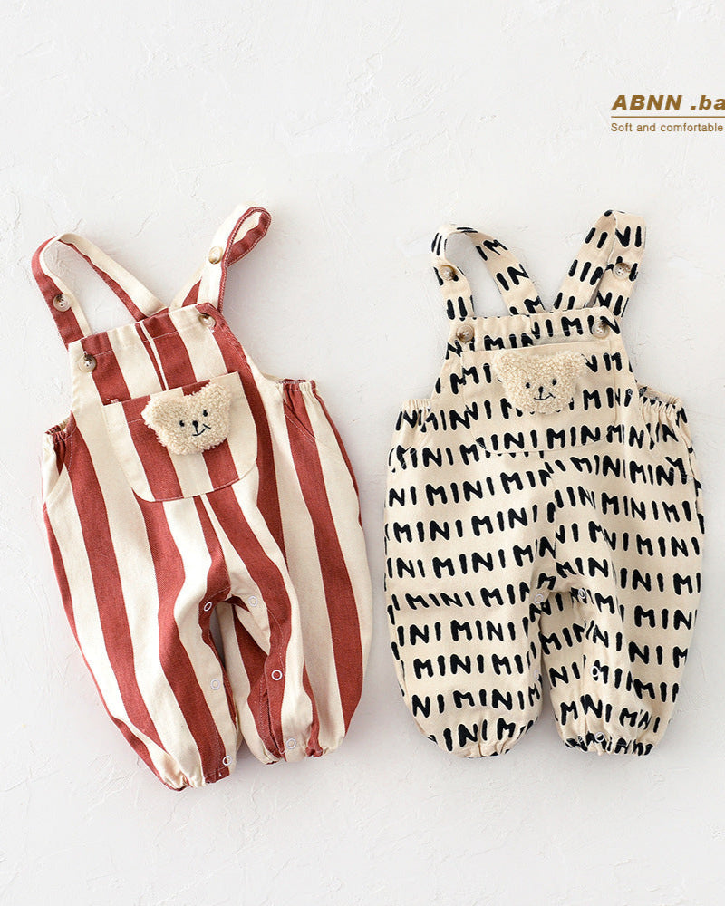 Letter Striped Adjustable Baby Jumpsuits