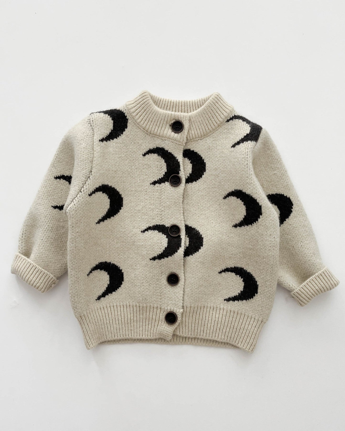 Moon Printed Knitted Baby Long Sleeve Cardigan Jumpsuits