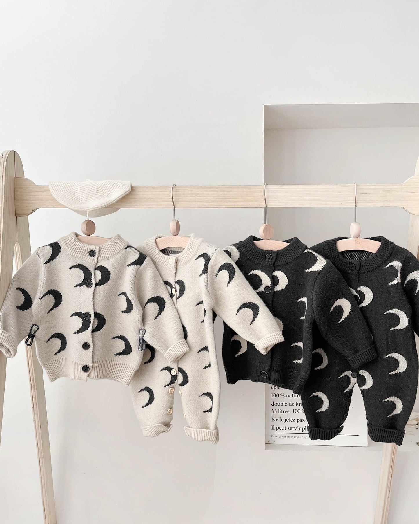 Moon Printed Knitted Baby Long Sleeve Cardigan Jumpsuits