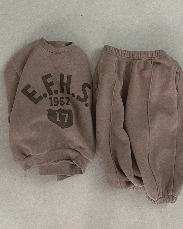 1962 Letter Fleece Warm Baby Hoodie Pants 2pcs Set