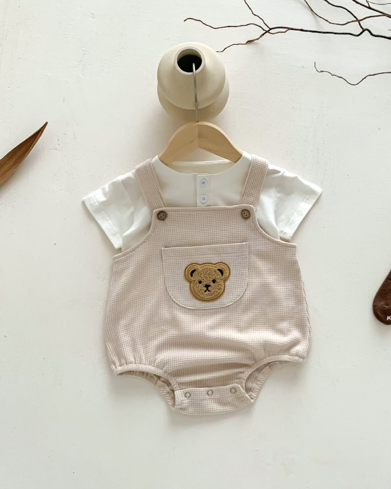 Waffled Bear Printed Baby Romper/Tee