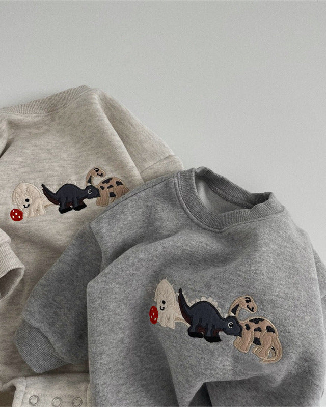 Dinosaur Pattern Fleece Long Sleeve Baby Romper