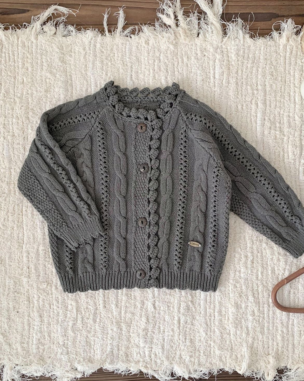 Solid Color Cable-Knit Buttoned Baby Sweater Cardigan