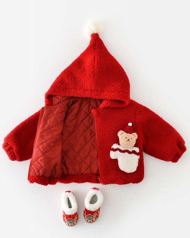 Christmas Dot Bear Fleece Baby Jacket/Pants