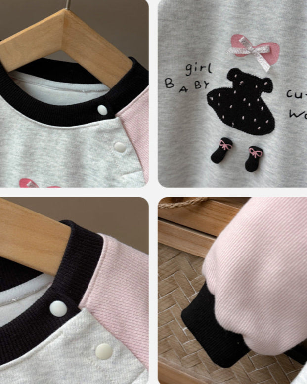 Sweet Dress Pattern Color Block Long Sleeve Baby Jumpsuits