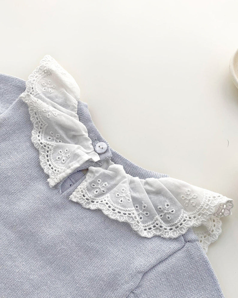 Sweet Ruffled Lace Collar Knitted Baby Romper