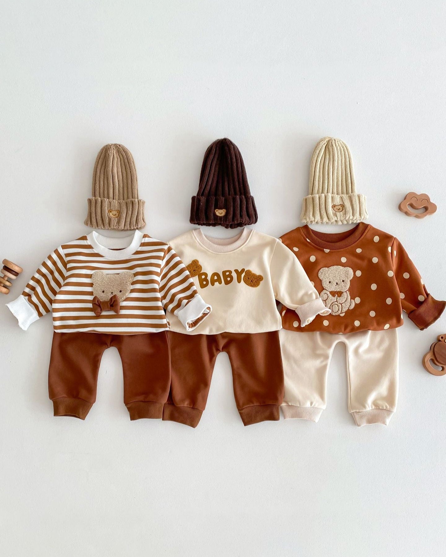 Bear Striped/Dot Baby Sweatshirt and Pants Set