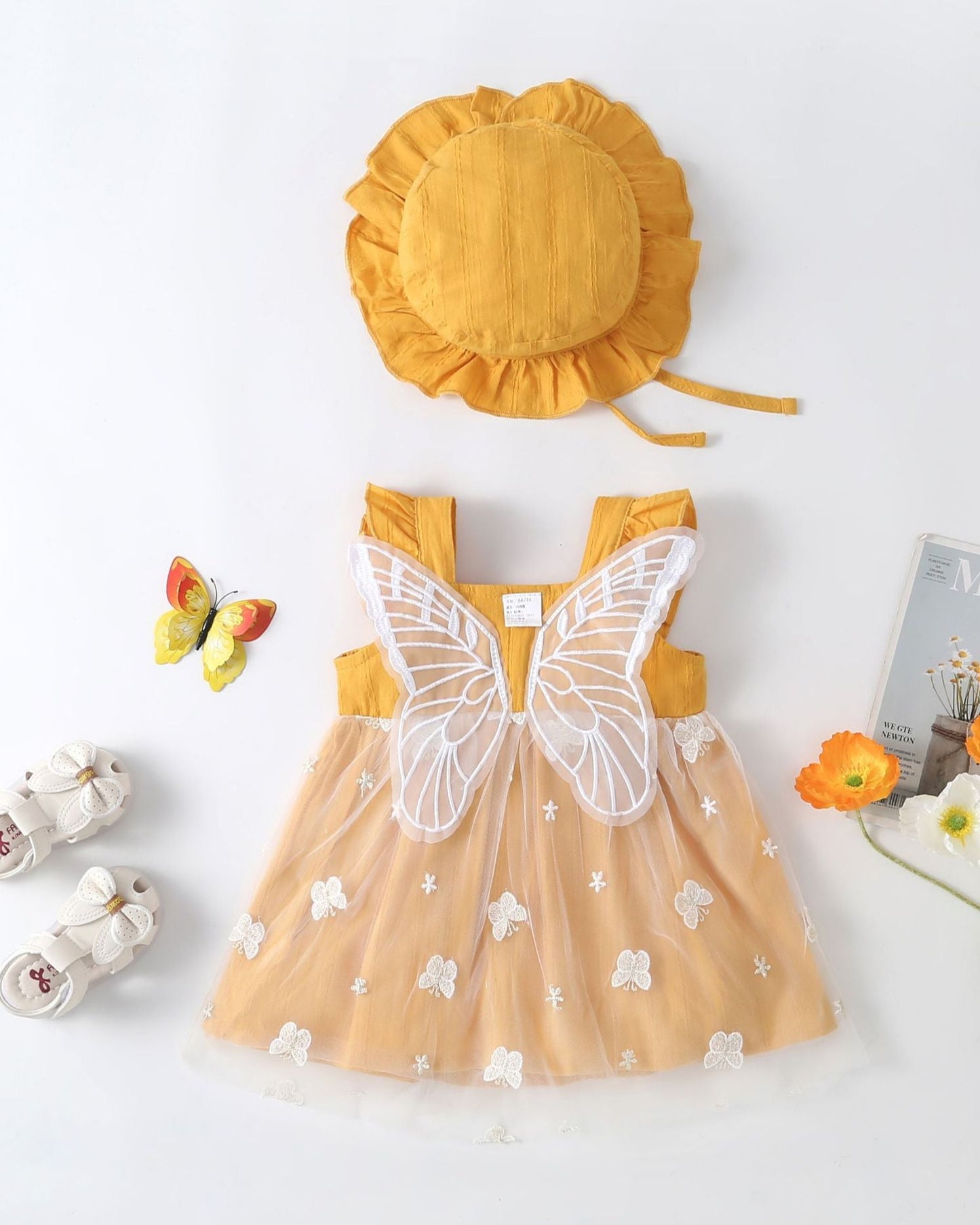 Sweet Butterfly Decor Baby Girl Dress&Hat