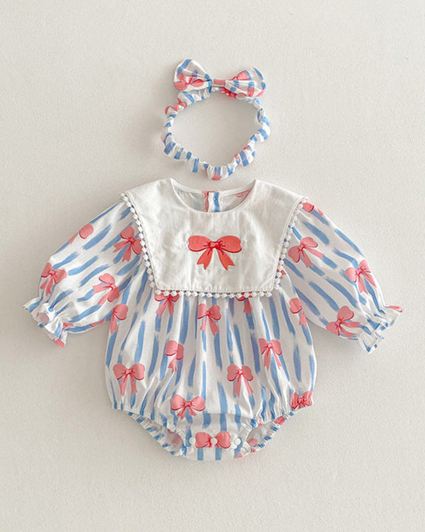 Striped Bow Pattern Girl Dress/Baby Romper