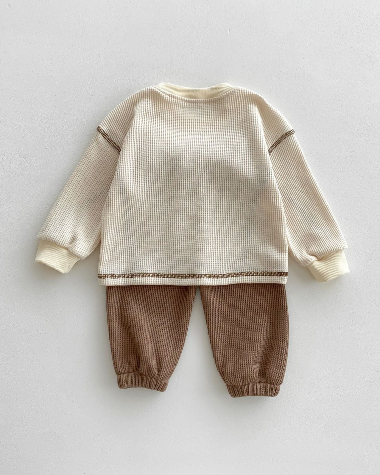 Casual Waffled Baby Sweatshirt Pants 2pcs Set