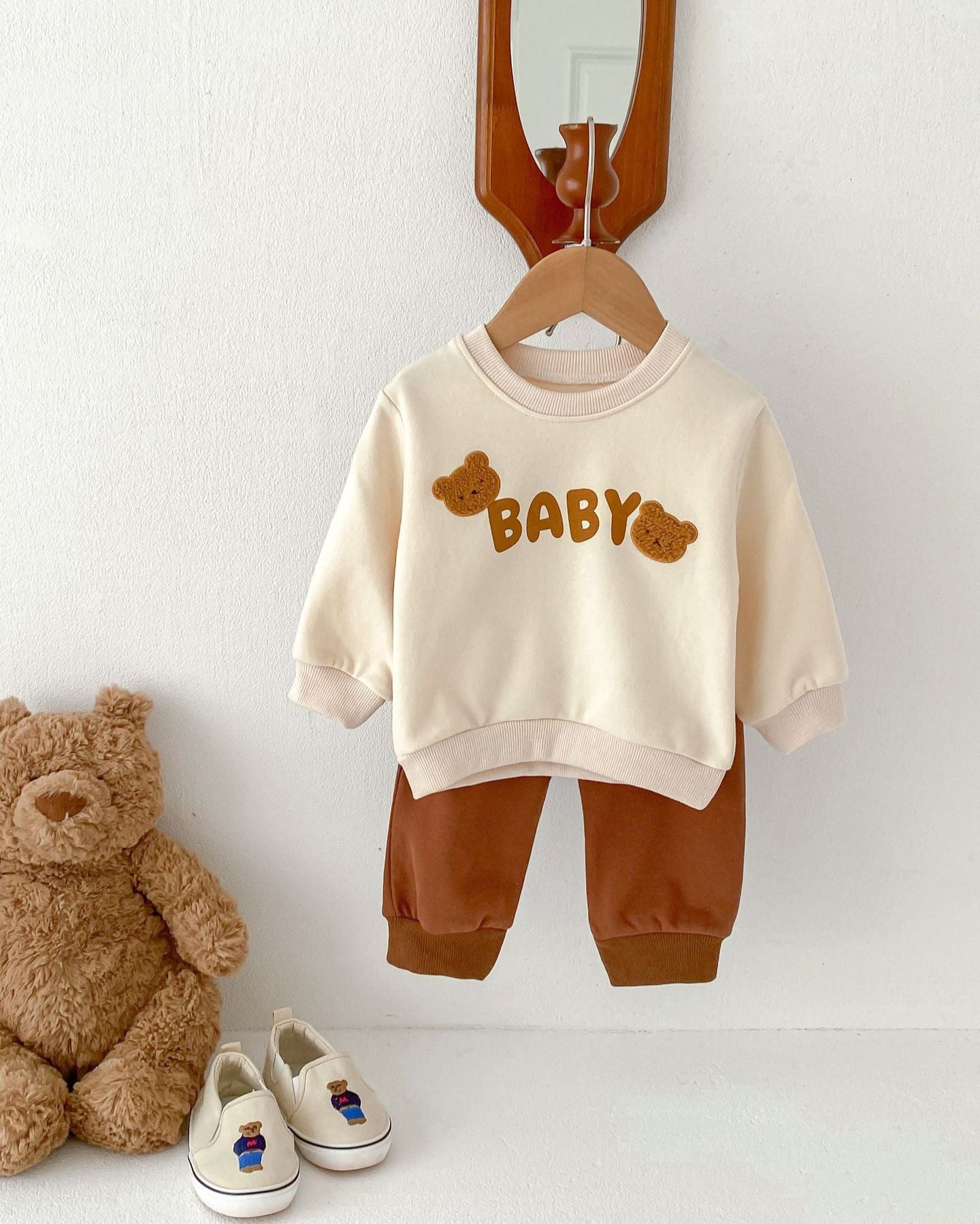 Bear Striped/Dot Baby Sweatshirt and Pants Set