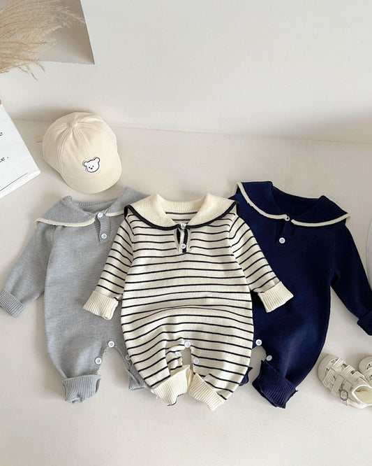 Casual Knitted Square Collar Baby Jumpsuits