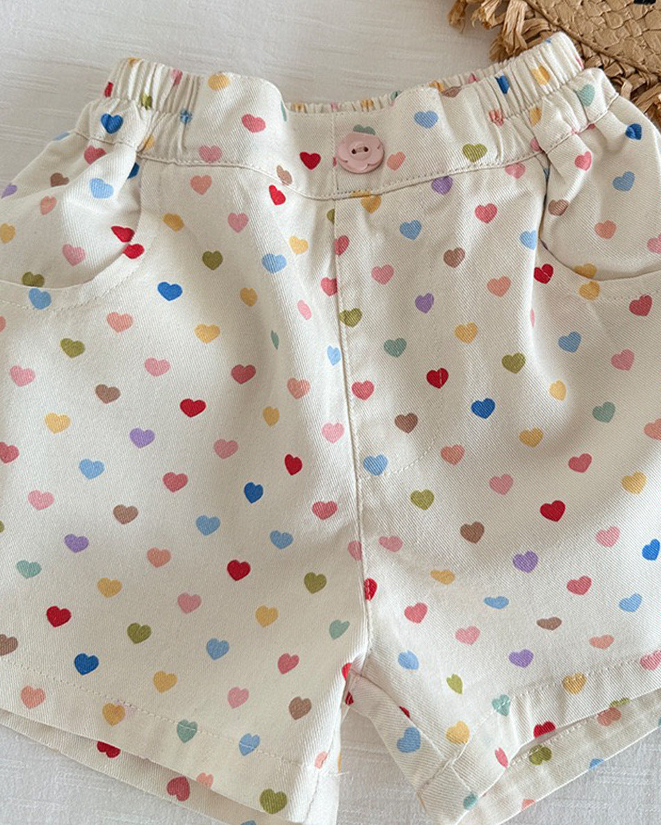 Colorful Heart Printed Baby Girl Short Pants