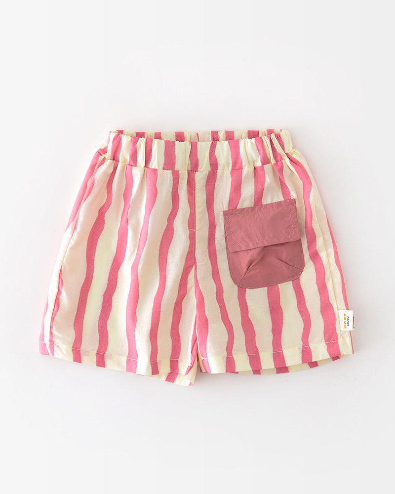 Casual Striped Pocket Design Baby Short Pants/Set
