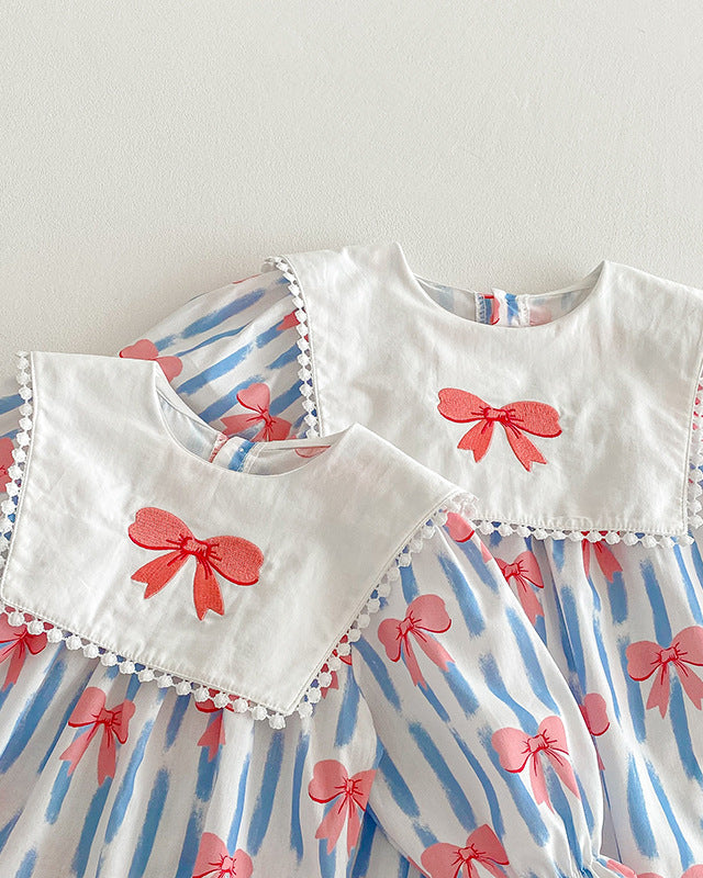 Striped Bow Pattern Girl Dress/Baby Romper