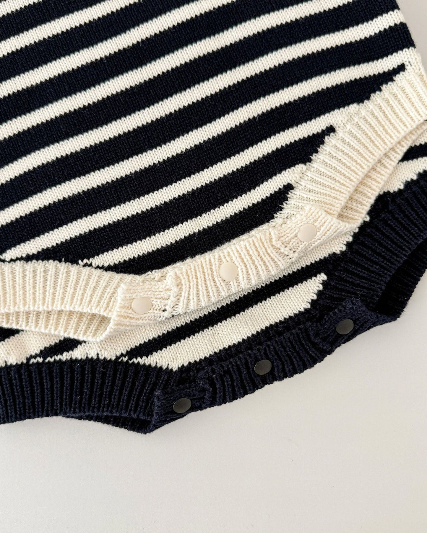 Striped Anchor Pattern Knitted Long Sleeve Baby Romper