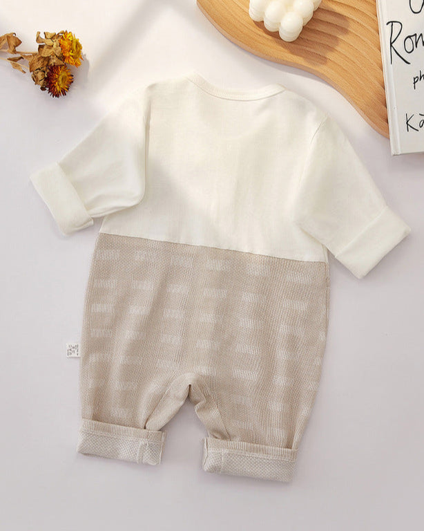 Bow Strap Decor Cotton Long Sleeve Baby Jumpsuits