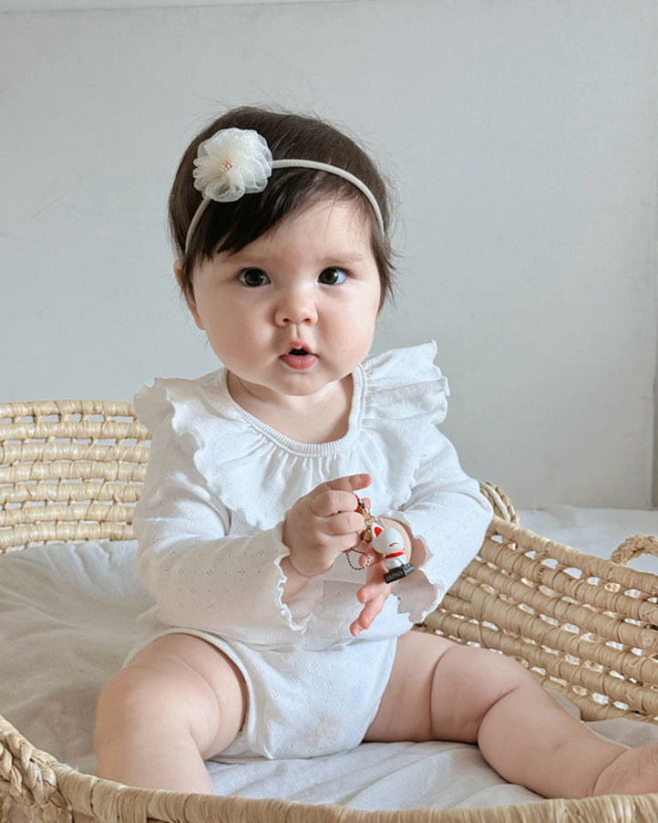 Sweet Ruffled Collar Solid Color Baby Romper