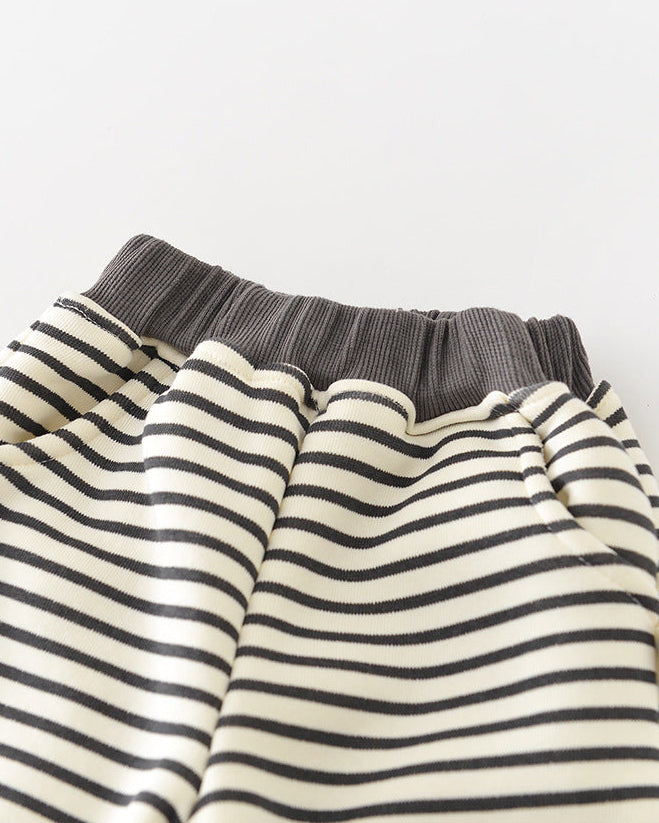 犬柄ストライプベビーパーカーパンツ2点セット