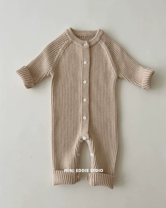 Solid Color Striped Knitted Baby Jumpsuits