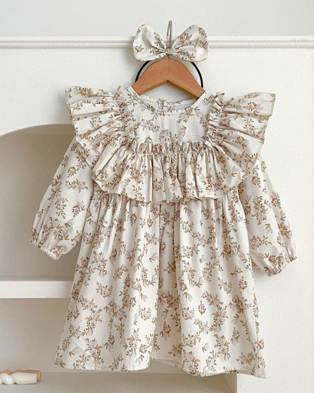 Ruffled Collar Floral Girl Dress/Baby Romper