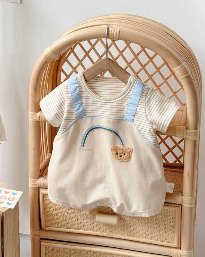 Bear Striped Short Sleeve Baby Jumpsuit