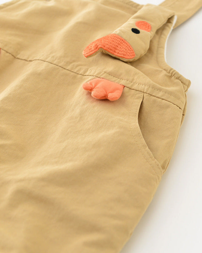 Cartoon Duck Pattern Fleece Baby Hoodie Jumpsuits