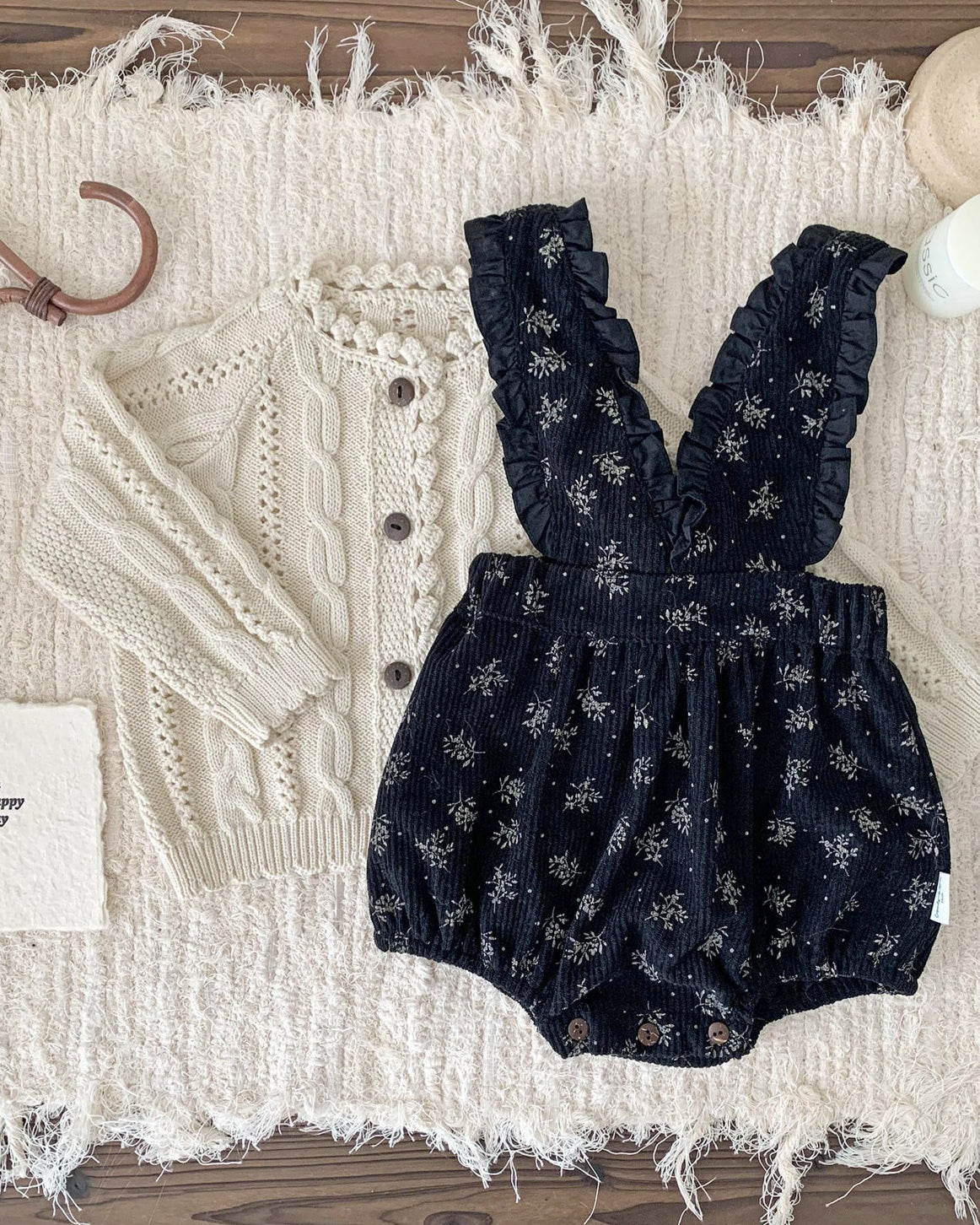 Solid Color Cable-Knit Buttoned Baby Sweater Cardigan