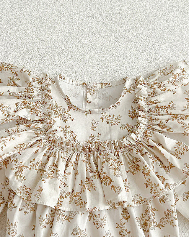 Ruffled Collar Floral Girl Dress/Baby Romper