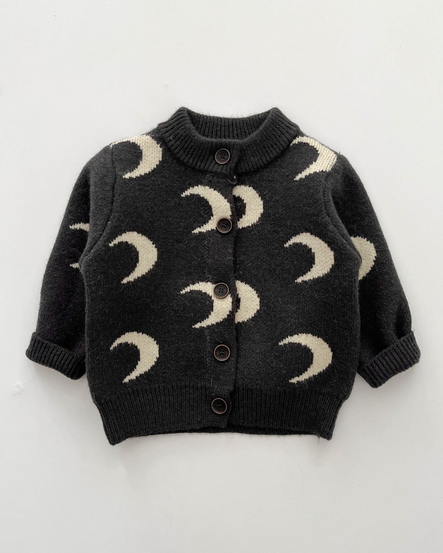 Moon Printed Knitted Baby Long Sleeve Cardigan Jumpsuits