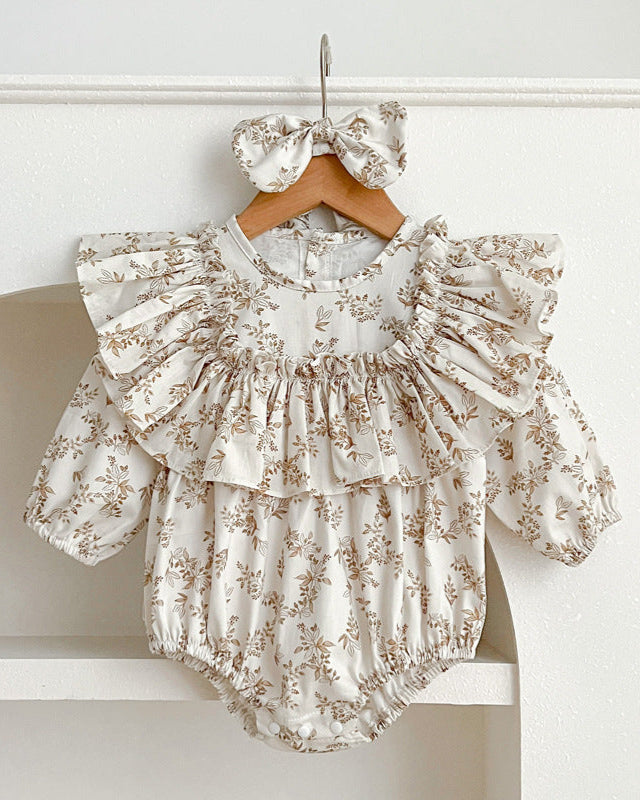 Ruffled Collar Floral Girl Dress/Baby Romper