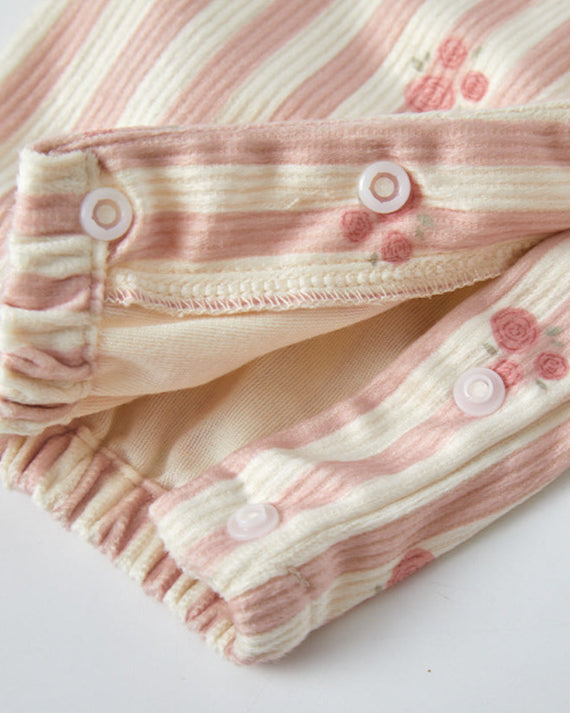 Striped Sweet Cherry Printed Lace Collar Baby Jumpsuits