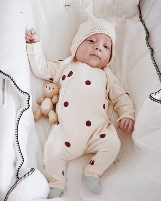 Moon Dot Cotton Foot-covering Baby Jumpsuits with Hat