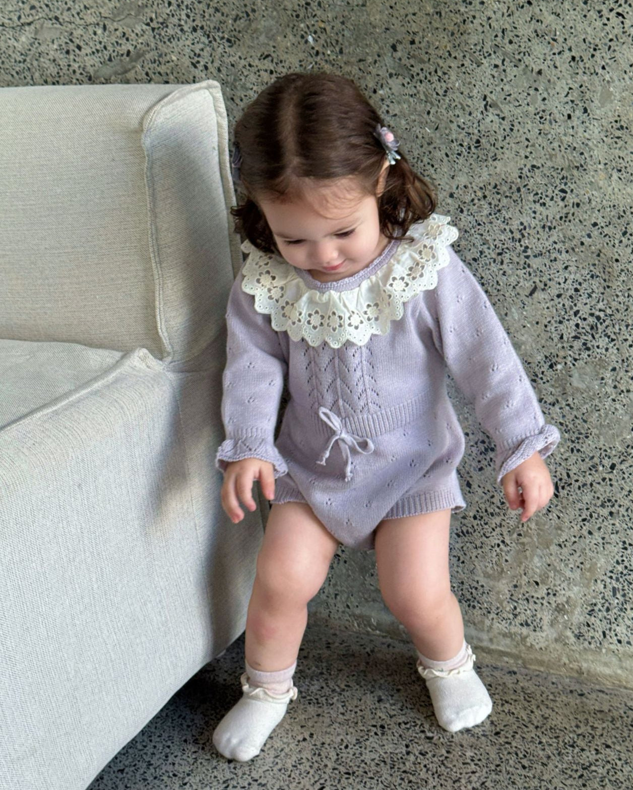 Sweet Lace Collar Knitted Long Sleeve Baby Romper