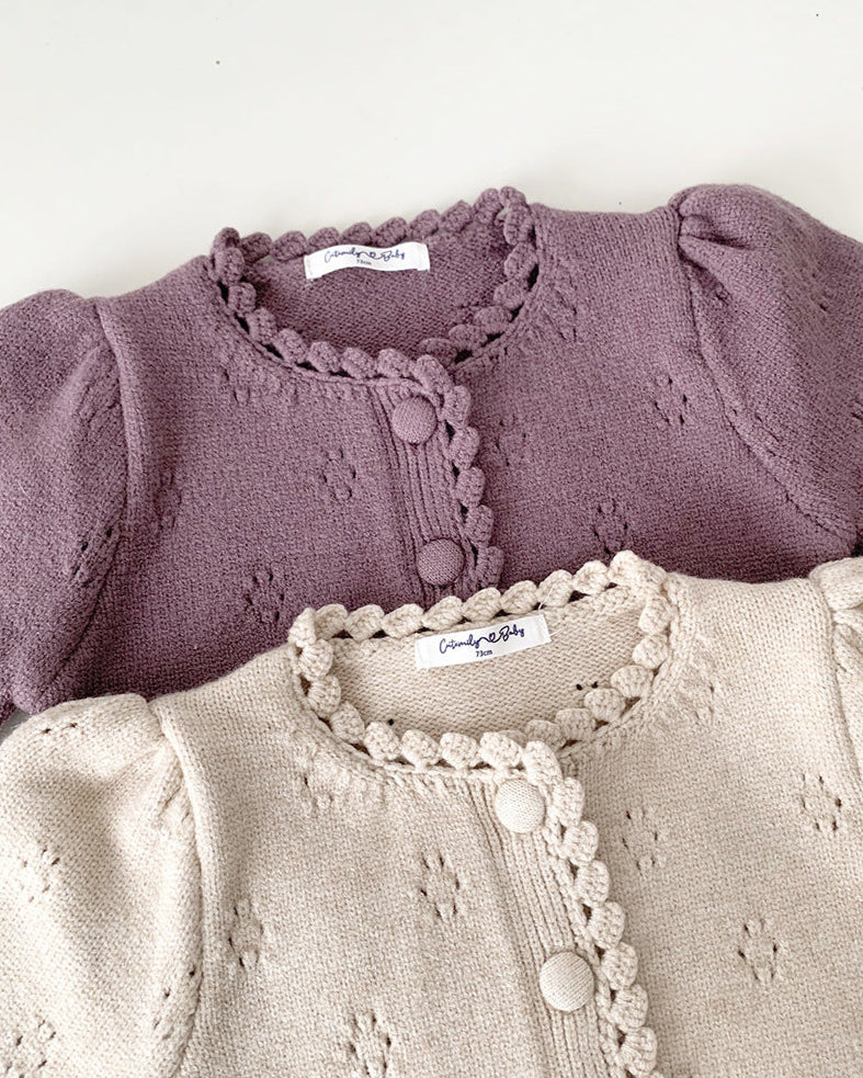 Puffy Sleeve Buttoned Knitted Baby Sweater Cardigan