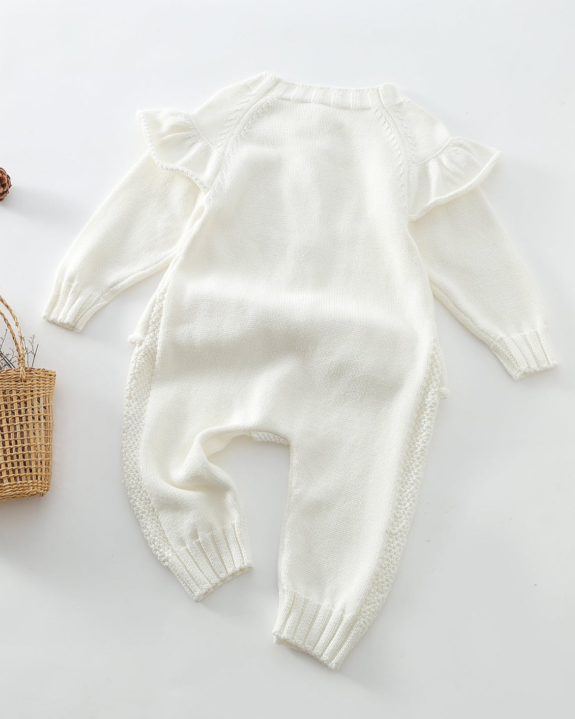 Ruffled Buttoned Knitted Long Sleeve Baby Jumpsuits