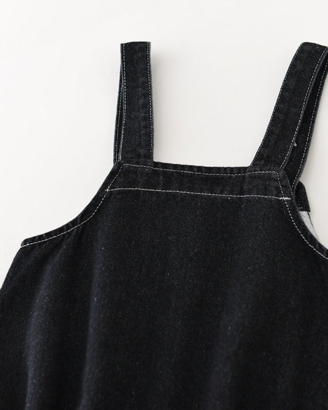 Solid Color Buttoned Denim Baby Overalls