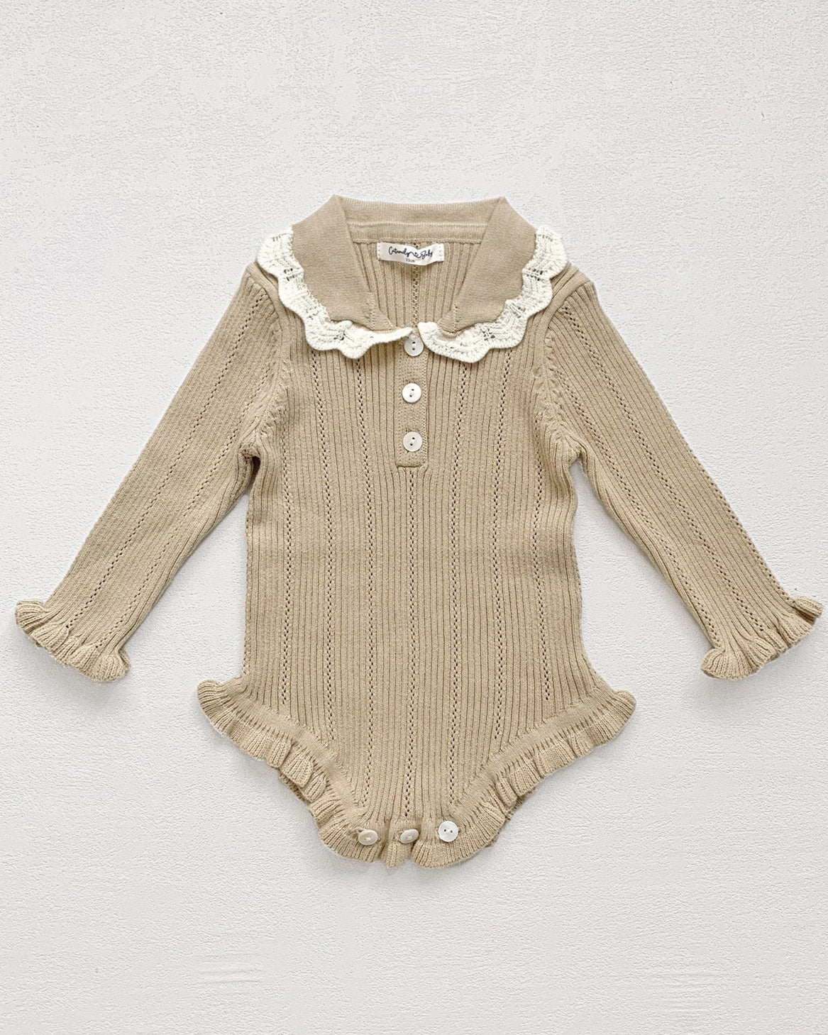 Buttoned Lace Collar Knitted Long Sleeve Baby Romper