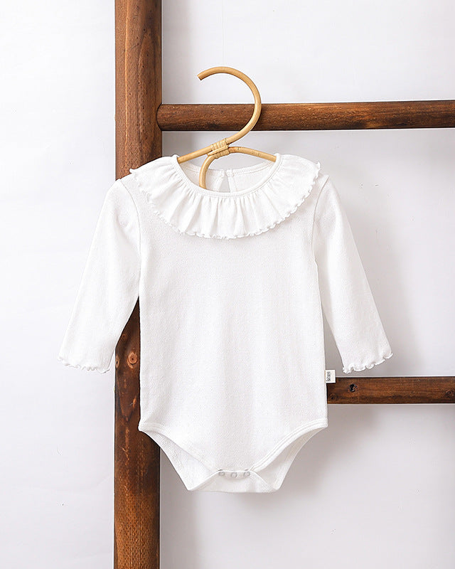 Sweet Ruffled Collar Solid Color Baby Romper