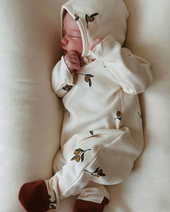 Moon Dot Cotton Foot-covering Baby Jumpsuits with Hat